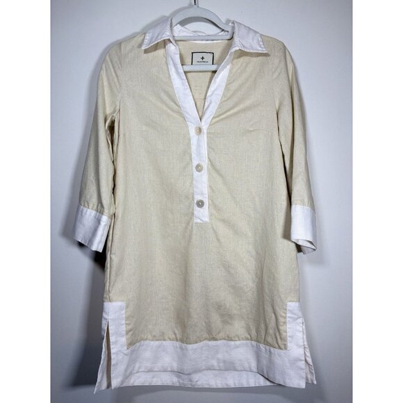 TUCKERNUCK Champagne Linen Collier Dress Quiet Luxury Classic Old Money Size XXS - Picture 2 of 8